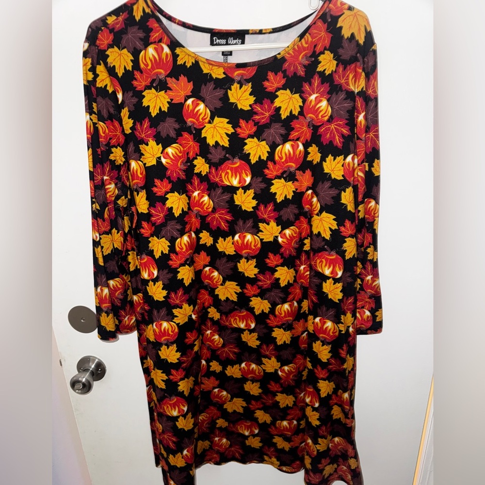 Autumn Leaf Pattern Long Sleeve Dress